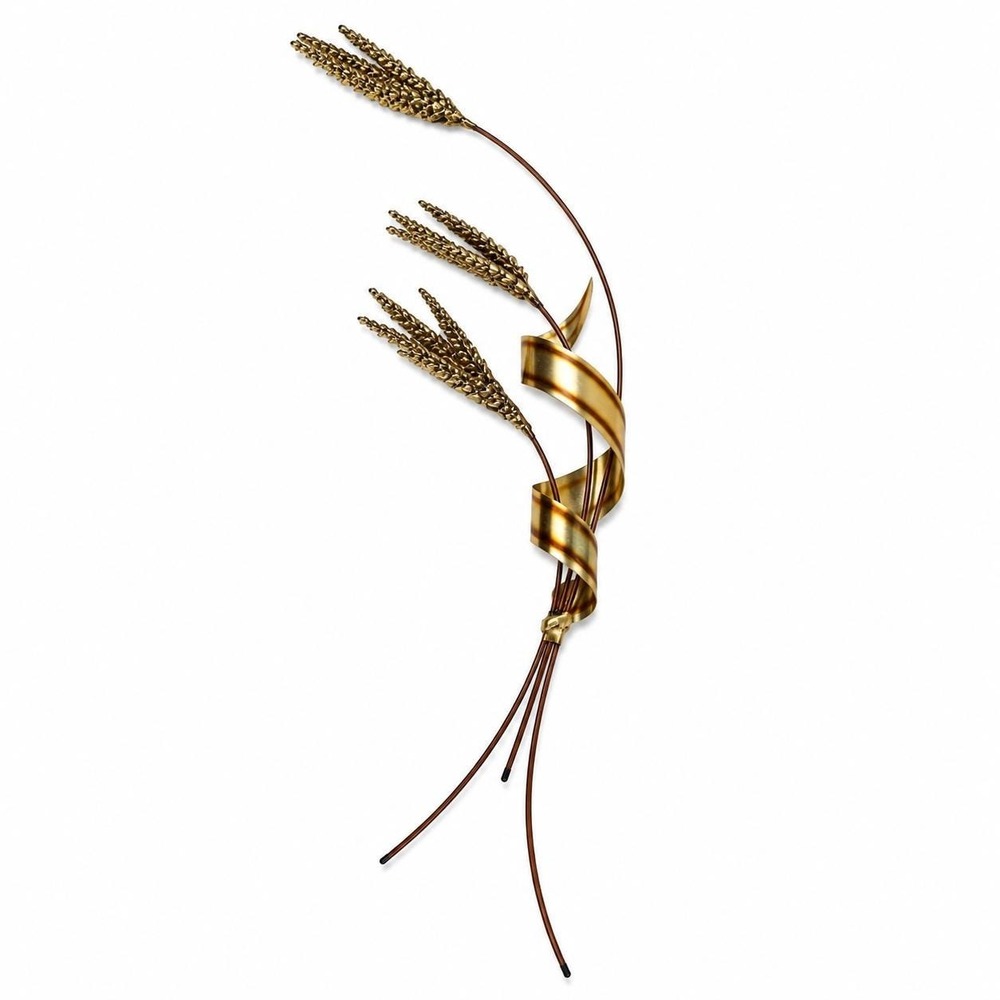 Vintage Home Interiors Brass Wheat Wall Hanging Metal Mid Century Modern 31 Inch
